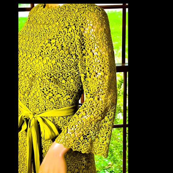 ▪️VTG▪️ALFRED WERBER▪️ILGWU▪️1960's 1970's Floral Lace Overlay Cotton Midi Dress - Picture 4 of 8